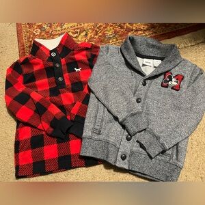 BUNDLE of 2 Sweaters - Carter's Plaid Pullover and Disney Mickey Button Down